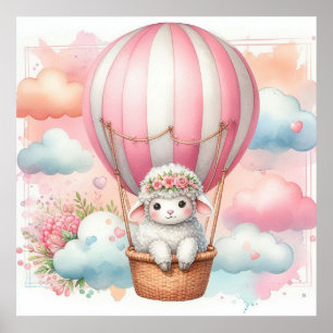 Schaap Heet Luchtballon Meisje Poster