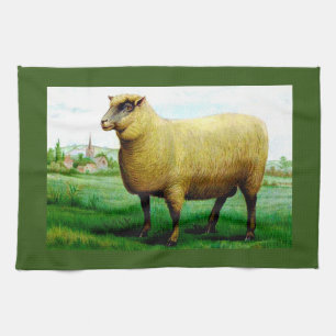 schaap in groene grasweide schilderen theedoek