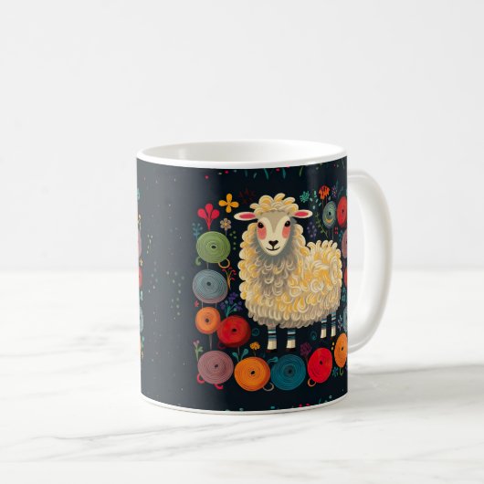 Schaap met kleurrijke wolgaren mok (Voorkant rechts)