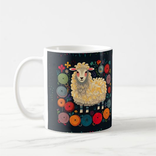 Schaap met kleurrijke wolgaren mok (Links)