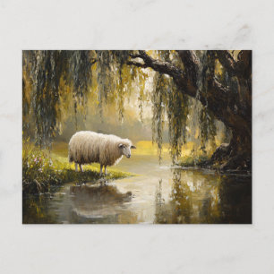 Schaap onder een wilgenboom schilderij briefkaart