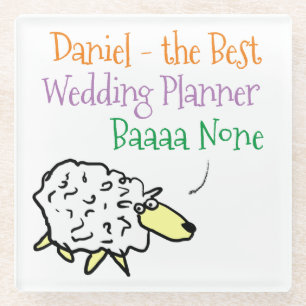 Schaap ontwerp voor een trouwplanner glas coaster glazen onderzetter