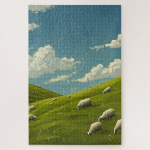 Schaap op een grasheuvel legpuzzel