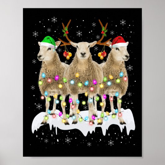 Schaap rendier Kerstmis met Licht Leuk Xmas Poster (Voorkant)