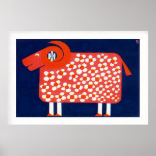Schaap Rode Bloemen Vintage Label Vintage Luciferd Poster