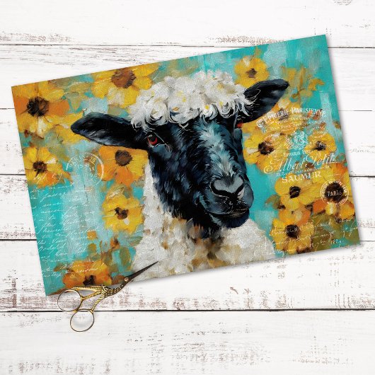  Schaap Rustiek Bloemen Decoupage Tissuepapier