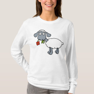 Schaap Schattig Lam Zwart Grijs Wit Rood Bloem T-shirt