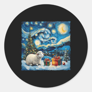 Schaap Van Gogh Style Sterrennacht Kerstwinter Ronde Sticker