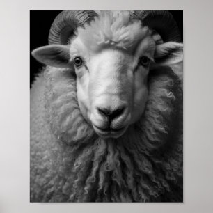 Schaap Zwart en Wit Close-Up Muurkunst Poster