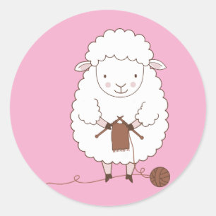 Schaapje breit bruine wol ronde sticker
