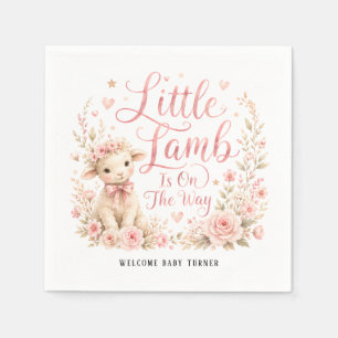 Schaapje Is Op Weg, Roze Bloemige Baby Shower Servet