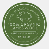 Schaapswol product groen wit breien bedrijf ronde sticker (Voorkant)