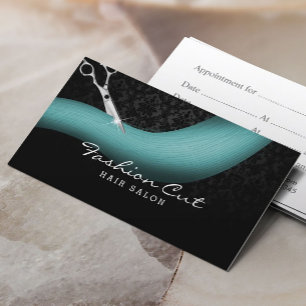 Schaar en Blauwgroen Hair Damask Hair Salon Appoin Afsprakenkaartje