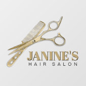 Schaar en Kam Kapsalon Goud ID814 Raamsticker (Vel)