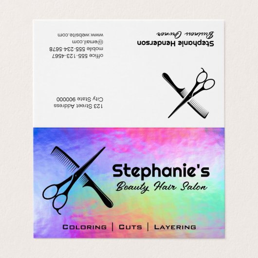 Schaar en kam | Rainbow Iridescent Achtergrond Visitekaartjes (Buitenkant ongevouwen)