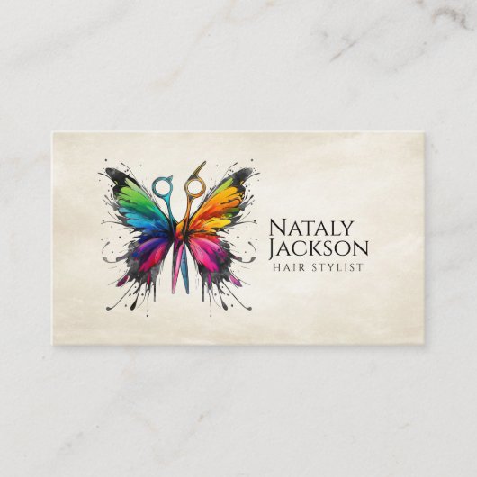 Schaar en Vlinder Waterverf Visitekaartje (Voorkant)