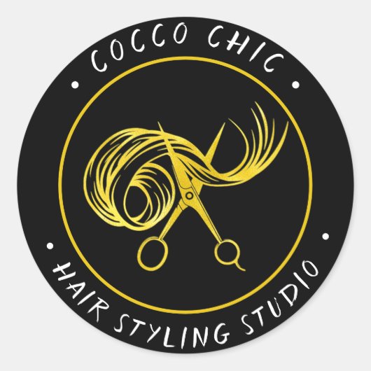 Schaar Haar Logo Naam Dank u Gold Framed Ronde Sticker (Voorkant)