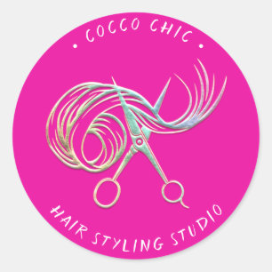Schaar Haar Logo Naam Dank u Holograf Pinky Ronde Sticker