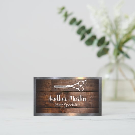 schaar | Hout en metaalhoudend Lijst Visitekaartje (Staand voorkant)