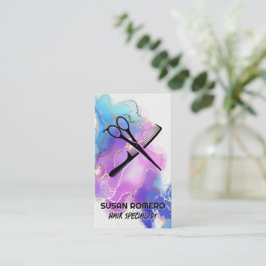 Schaar kam Logo | Waterverf Artistiek Afsprakenkaartje (Staand voorkant)