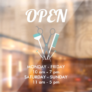 Schaar & Kam Wit Teal Kapsalon Openingsuren Raamsticker