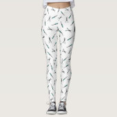 Schaar & kammen Patroon - Wit Zwart Turkoois Leggings (Voorkant)
