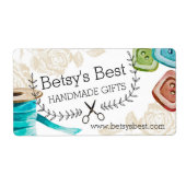 Schaar met lintknoppen, schuin naaiwerk etiket (Voorkant)