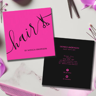Schaar voor Stylist met Hot Roze Haar Script Vierkante Visitekaartje