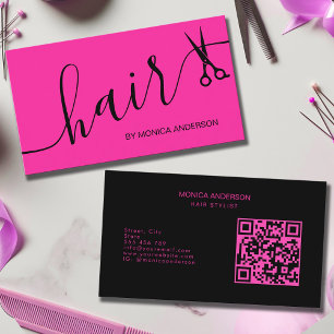 Schaar voor Stylisten met Hot Roze Haar QR Code Visitekaartje