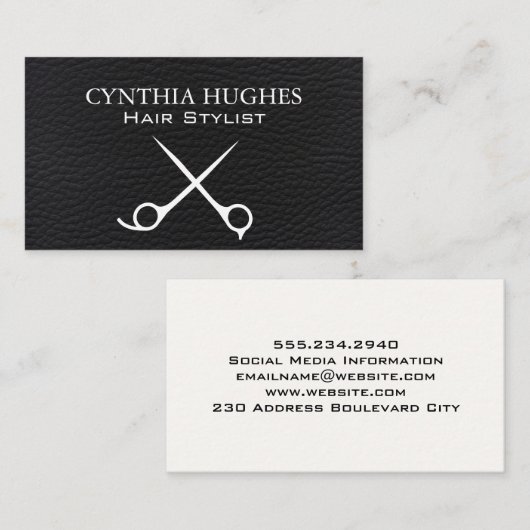 Schaar | Zwart leder Visitekaartje (Voorkant / Achterkant)