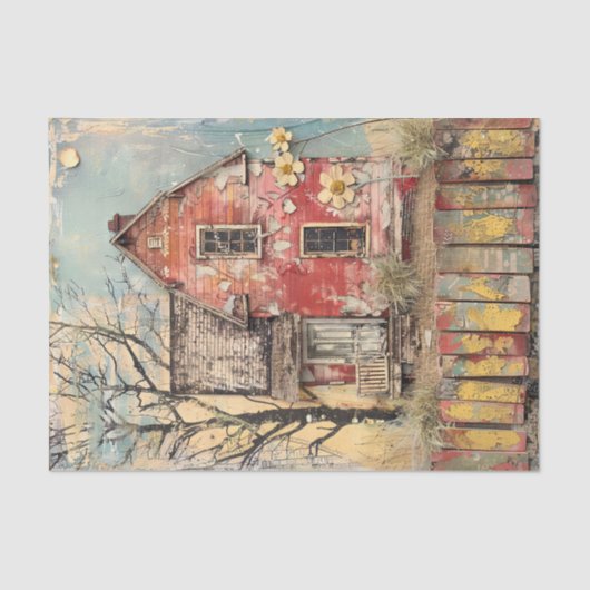 SCHAARSE RODE BOERDERIJ MIXED MEDIA DECOUPAGE TISSUEPAPIER (Voorkant)