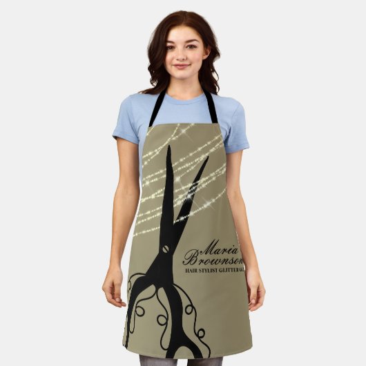 Schaarzwaluw met snijhaar stylist Glitter khaki Schort (Gedragen)