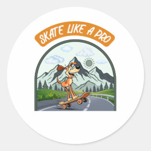 Schaats als een Pro Schattige Hond Skateboarder Kl Ronde Sticker