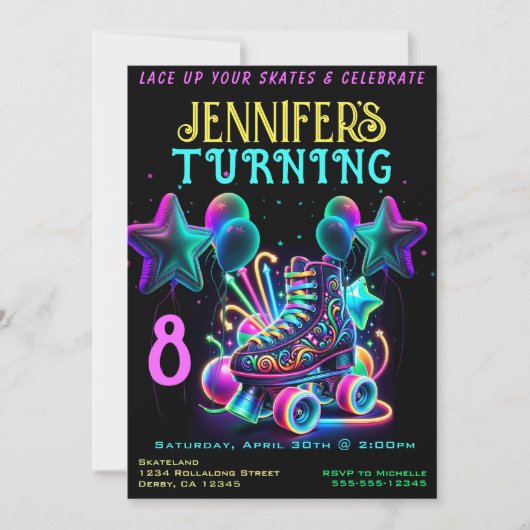 Schaats Birthday Party Invitation Kaart (Voorkant)
