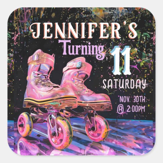 Schaats Birthday Party Invitation Vierkante Sticker (Voorkant)