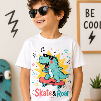 Schaats & Brul Dinosaur Kinderen Cool Skateboard D T-shirt