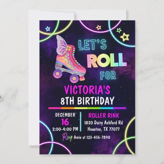 Schaats Feest Verjaardagsuitnodiging, Rolschaatsen Kaart (Voorkant)