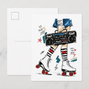 Schaats Met Muziek Boombox Rollerskates Retro Briefkaart