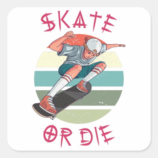 Schaats of die Skateboarder Boy Vierkante Sticker (Voorkant)