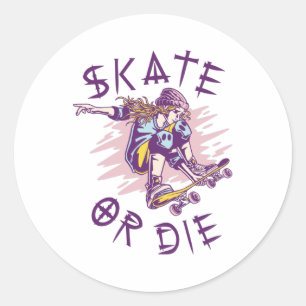 Schaats of die Skateboarder Girl Ronde Sticker
