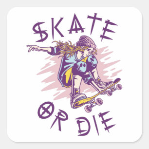 Schaats of die Skateboarder Girl Vierkante Sticker