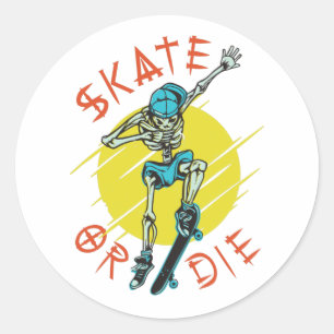 Schaats of die Skeleton Skateboarder Ronde Sticker