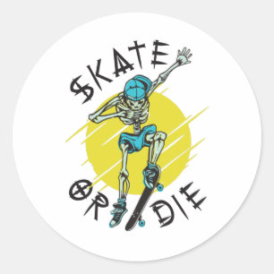 Schaats of die Skeleton Skateboarder Ronde Sticker