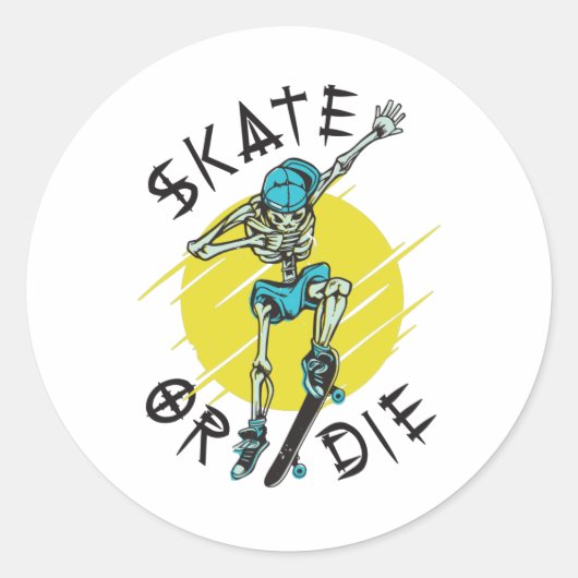 Schaats of die Skeleton Skateboarder Ronde Sticker (Voorkant)