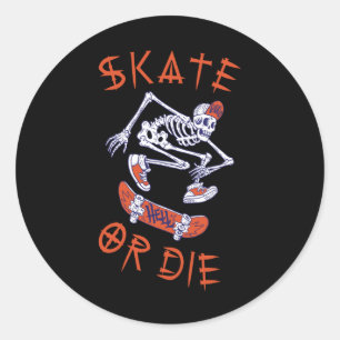 Schaats of die Skeleton Skateboarder Ronde Sticker
