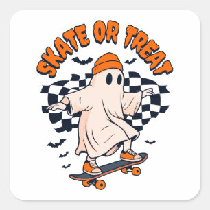 Schaats of Treat Ghost Halloween Vierkante Sticker