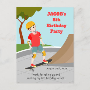 Schaats Park Fun Boy Verjaardagsfeestje Briefkaart