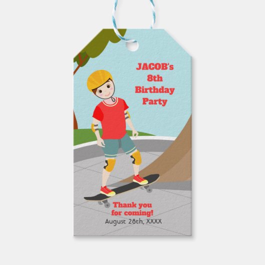 Schaats Park Fun Boy Verjaardagsfeestje Cadeaulabel (Voorkant)