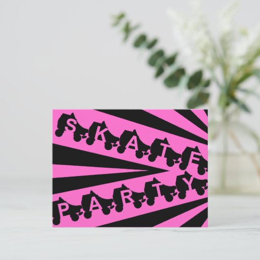 schaats partij: jaren '80 retro uitnodiging briefkaart (Staand voorkant)