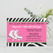 Schaats Party Girls Zebra Print Birthday Uitnodigi Kaart (Staand voorkant)